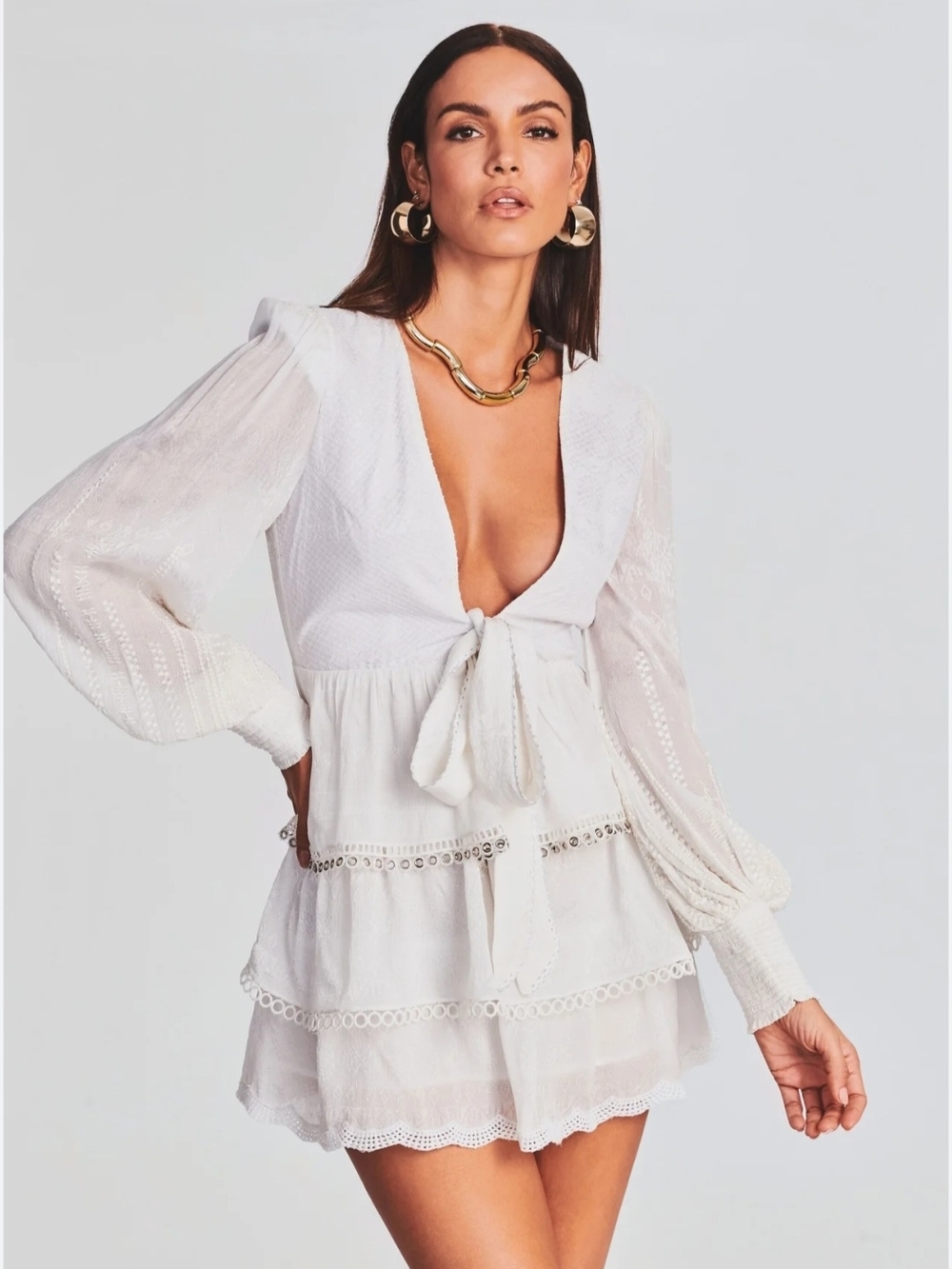 HEMANT & NANDITA NWOT Off White Intricate Three Tierd Dress Size Large